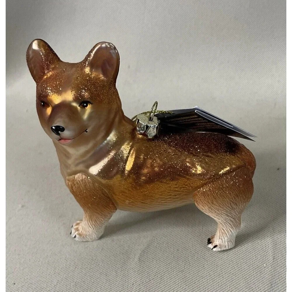 Robert Stanley Corgi Christmas Holiday Ornament Puppy Dog Glass NEW Glittery‎